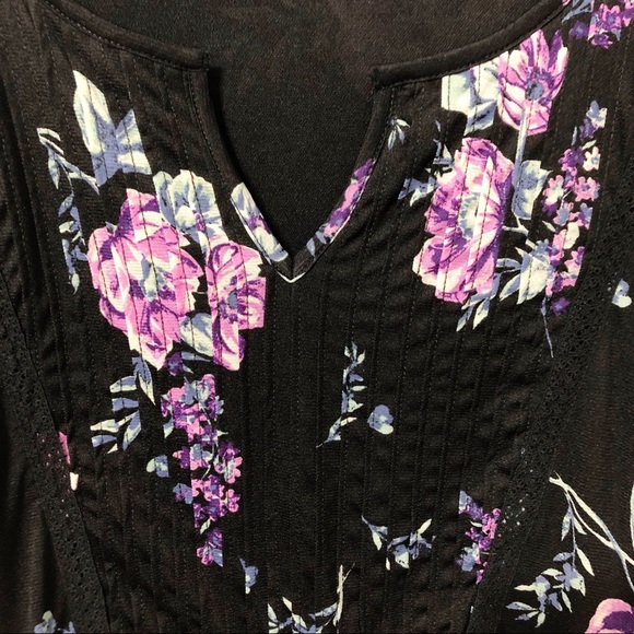 STYLE & CO Black Floral Ruffle Sleeve Boho Top XL - Picture 6 of 16